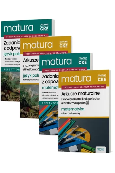 Pakiet Matura 2026. J�zyk polski i Matematyka. Zakres podstawowy: Zadania maturalne z odpowiedziami. Repetytorium, Arkusze maturalne z rozwi�zaniami krok po kroku