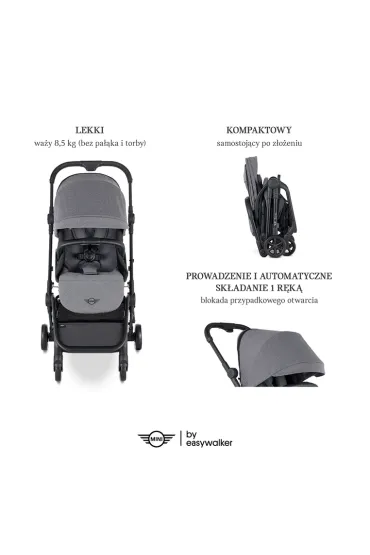 Easywalker Kompaktowy w�zek spacerowy Mini Buggy Turn z obrotowym siedziskiem 360� Soho Grey (uszkodzone opakowanie)