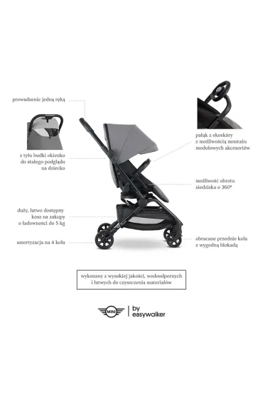 Easywalker Kompaktowy w�zek spacerowy Mini Buggy Turn z obrotowym siedziskiem 360� Soho Grey (uszkodzone opakowanie)