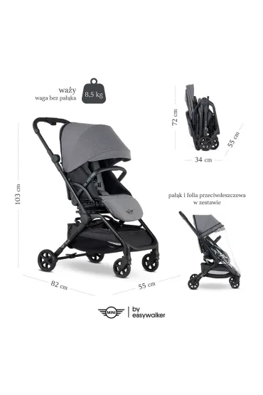 Easywalker Kompaktowy w�zek spacerowy Mini Buggy Turn z obrotowym siedziskiem 360� Soho Grey (uszkodzone opakowanie)