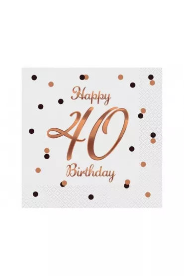 Godan Serwetki B&C Happy 40 Birthday bia�e 33 x 33 cm