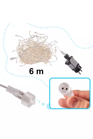 Lampki LED �a�cuch druciki sopelki wesele �wi�teczne choinkowe 6m 200LED ciep�y bia�y 8 tryb�w zasilanie sieciowe