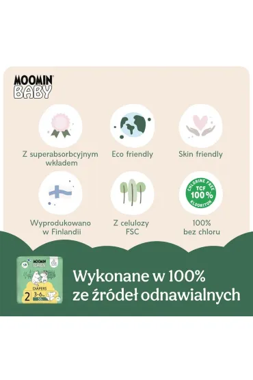 Muumi Baby Moomin Baby, Pieluszki 2 (3-6 kg), Eko 56 szt.