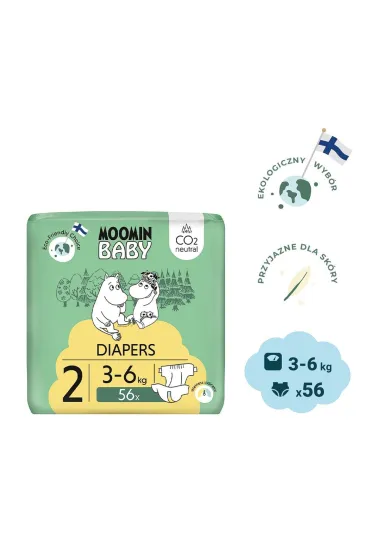 Muumi Baby Moomin Baby, Pieluszki 2 (3-6 kg), Eko 56 szt.