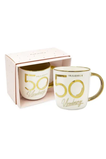 Kukartka Kubek elite 50-tka bia�o z�oty, kremowy kartonik