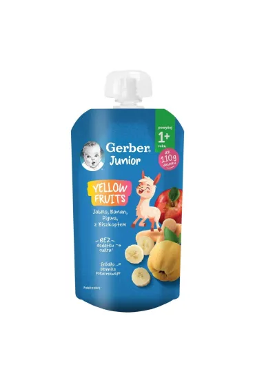 Gerber Junior Yellow Fruits Deserek jab�ko banan pigwa z biszkoptem powy�ej 1+ roku 110 g