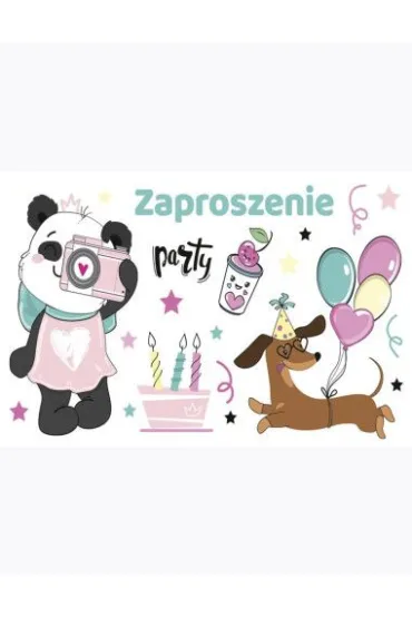 Zaproszenie Z 160x95 zest. 62128 Dzieci�ce - Balony, Dziewczynka, Grafika, Pandy, Psy, Torty, Urodziny 10 szt.