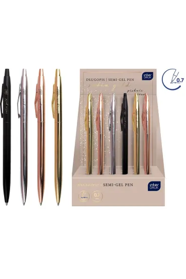 Interdruk D�ugopis metalowy slim Satin Gold niebieski