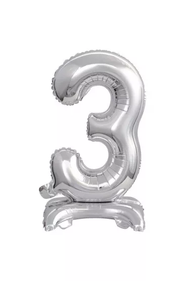 Amscan Balon foliowy mini cyfra 3 na stojaku srebrna