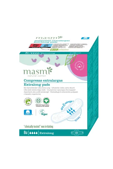 Masmi Natural Cotton Extralong Pads ultracienkie podpaski z organicznej bawe�ny 8 szt.