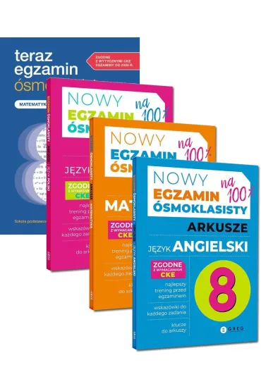 Pakiet: Teraz egzamin �smoklasisty. Matematyka. Repetytorium, Nowy Egzamin �smoklasisty. Arkusze: J�zyk polski, Matematyka, J�zyk angielski
