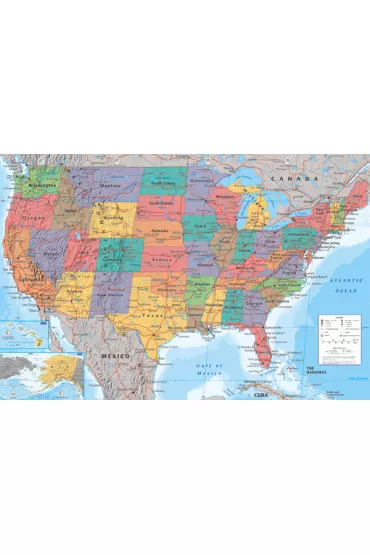 Mapa USA Stany Zjednoczone - plakat 91,5x61 cm