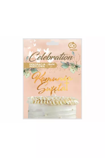 Godan Dekoracja akrylowa na tort Komunia z�ota 18x14cm