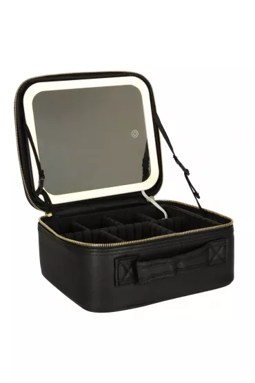 Kosmetyczka organizer na kosmetyki bi�uteri� kuferek z lusterkiem LED czarny
