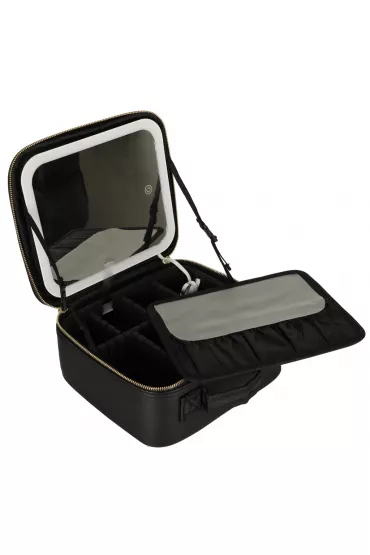 Kosmetyczka organizer na kosmetyki bi�uteri� kuferek z lusterkiem LED czarny