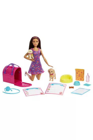 Lalka Barbie Adopcja pieskw. Zestaw + lalka Mattel