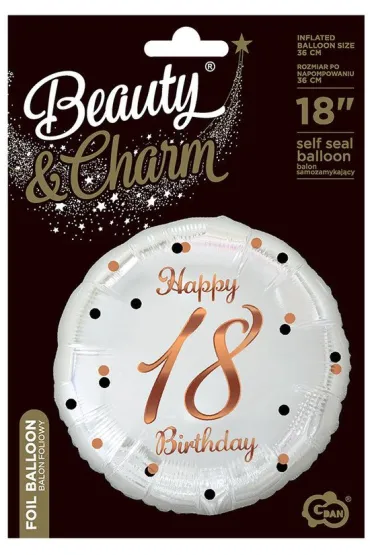 Godan Balon foliowy Happy 18 Birthday bia�y 45cm