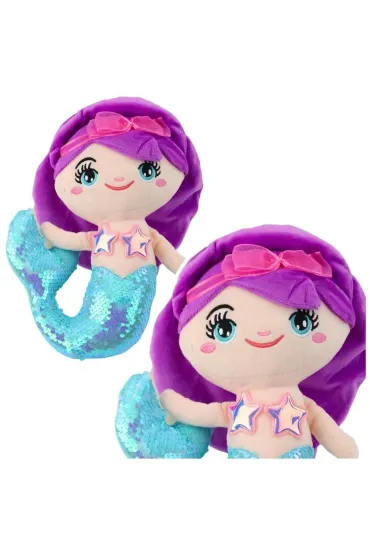 LeanToys Syrenka pluszowa z ogonem w cekiny turkusowa 30cm