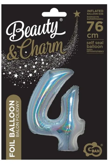 Godan Balon foliowy B&C cyfra 4 holograficzna srebrna 76cm