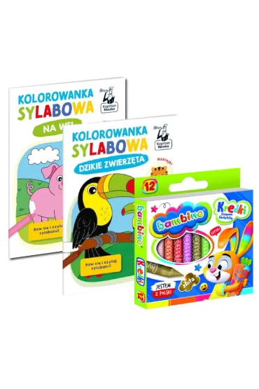 Pakiet dla przedszkolaka. Na wsi. Kolorowanka sylabowa, Dzikie zwierz�ta. Kolorowanka sylabowa, Kredki Bambino - Pakiety na nagrody