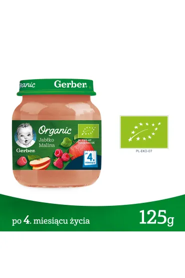 Gerber Organic Deserek jab�ko malina dla niemowl�t po 4 miesi�cu 125 g Bio