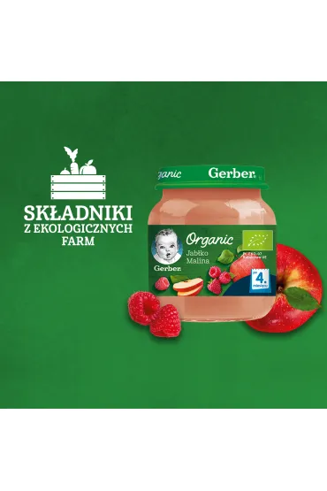 Gerber Organic Deserek jab�ko malina dla niemowl�t po 4 miesi�cu 125 g Bio