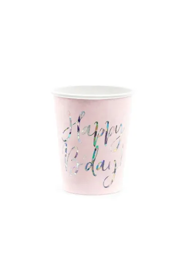 PartyDeco Kubeczki Happy B`day! pudrowy r� 220ml 6 szt.