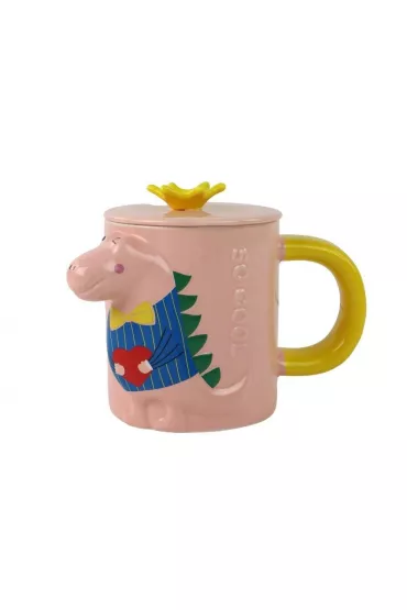 LeanToys Kubek R�owy Dinozaur przykrywka 400ml