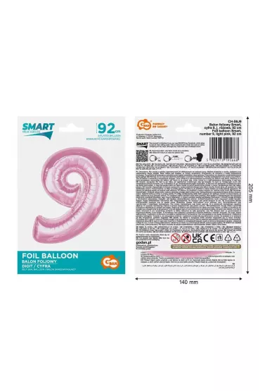 Godan Balon foliowy cyfra 9 jasnor�owa Smart 92cm