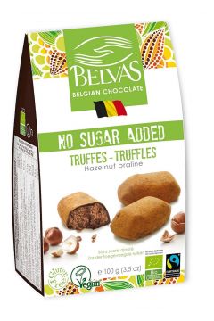 Belvas Belgijskie czekoladki trufle z orzechami laskowymi bez dodatku cukrw bezglutenowe 100 g Bio