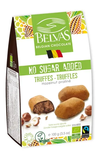Belvas Belgijskie czekoladki trufle z orzechami laskowymi bez dodatku cukr�w bezglutenowe 100 g Bio