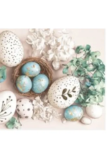 SerwetkI Daisy Wielkanoc lunch - White & Blue Eggs with Hydrangea SDWL012201