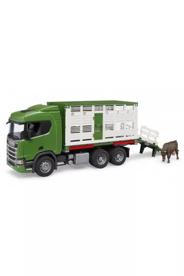 Scania Super 560R ci�ar�wka zielona kontener z figurk� krowy Bruder
