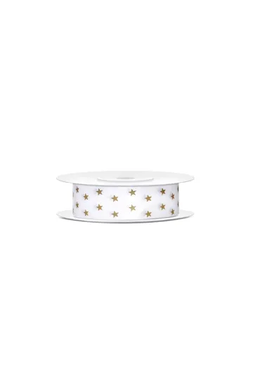 PartyDeco Tasiemka satynowa z�ote gwiazdki 18mm/10m 1 szt. (TSG18-019)