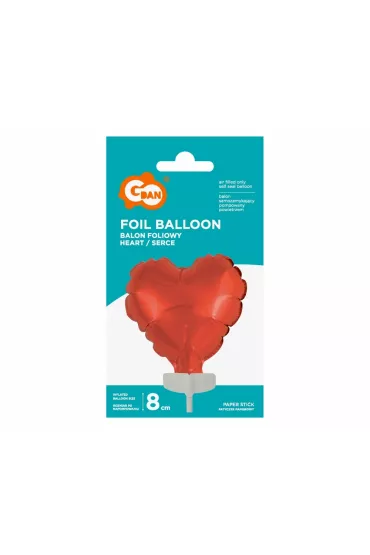 Godan Balon foliowy Serce na patyczku czerwone 8cm
