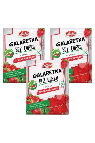 Celiko Galaretka o smaku truskawkowym bez dodatku cukru bezglutenowa Zestaw 3 x 14 g
