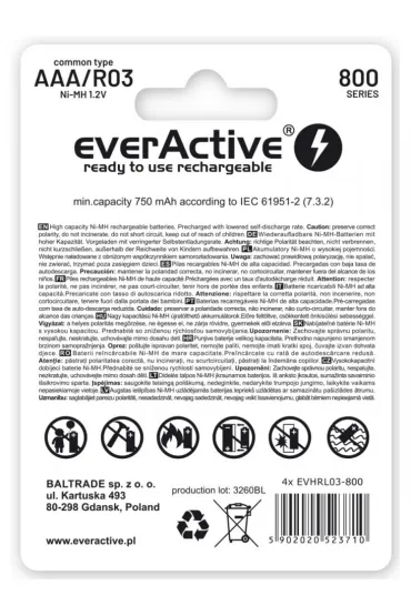 everActive Akumulatory paluszki R03/AAA 800 mAH blister 4 szt.