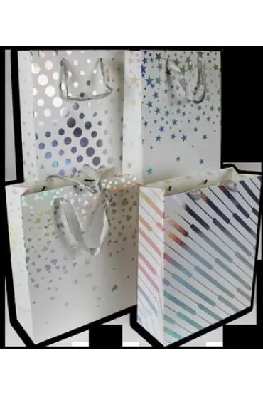 Polkart Torebka prezentowa M, bia�o holograficzna (26x32x10cm) mix