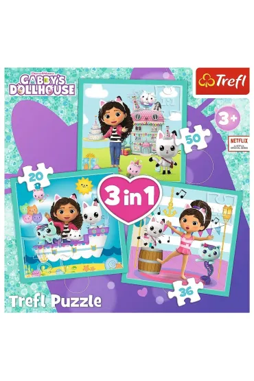 Puzzle 3w1 (20+36+50 el.) Aktywno�ci Gabby. Koci Domek Gabi Trefl