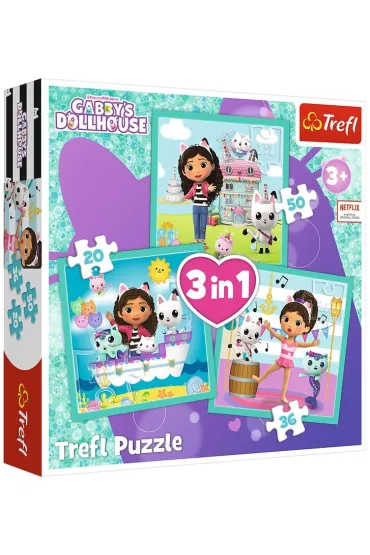 Puzzle 3w1 (20+36+50 el.) Aktywno�ci Gabby. Koci Domek Gabi Trefl