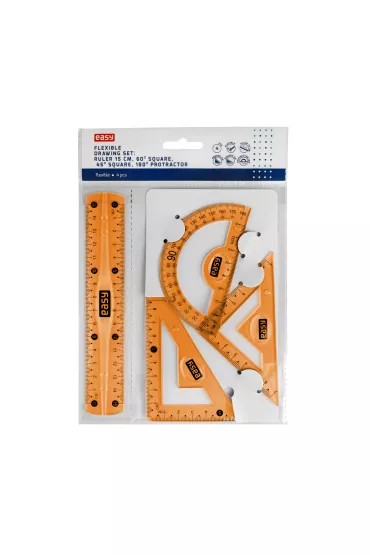 Easy Stationery Zestaw elastycznych linijek: linijka 15 cm, ekierka 45, ekierka 60, k�tomierz 180