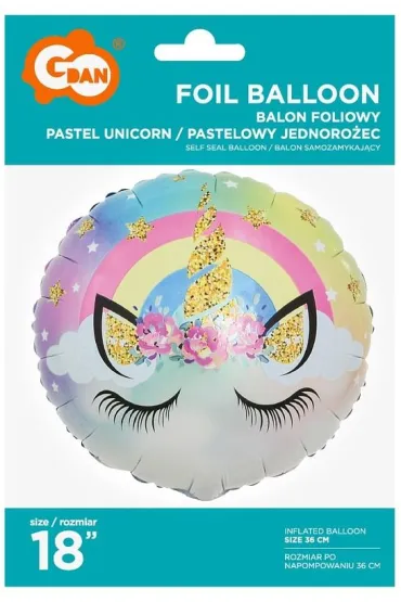 Godan Balon foliowy pastelowy jednoro�ec 45cm