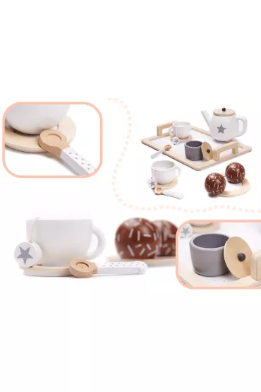Serwis kawowy drewniany naczynia dla dzieci zestaw kuchenny do herbaty taca fili�anki