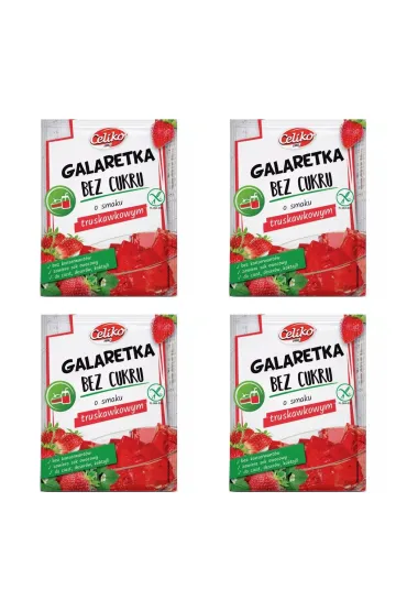 Celiko Galaretka o smaku truskawkowym bez dodatku cukru bezglutenowa Zestaw 4 x 14 g