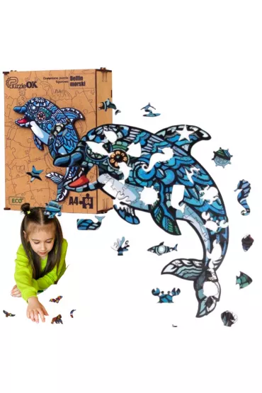 Puzzle drewniane eko 84 el. Delfin A4 PuzzleOK