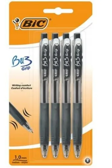 Bic D�ugopis Bu3 grip 1,0mm czarny 4 szt.