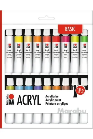 Marabu Farby akrylowe 12ml 18 kolor�w 216 ml