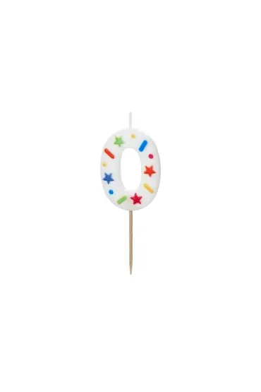 PartyDeco �wieczka urodzinowa 0 bia�a konfetti 5.5cm