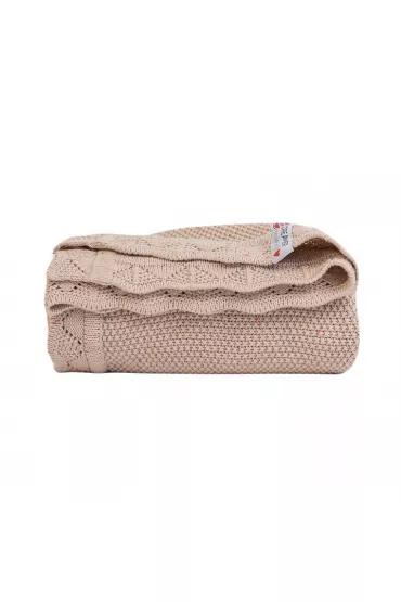 Kocyk niemowlcy dziergany baweniany 80x100 cm beowy Tribe Fancy Linen