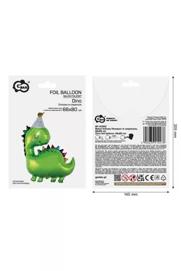 Godan Balon foliowy Dinozaur w czapeczce 36cm